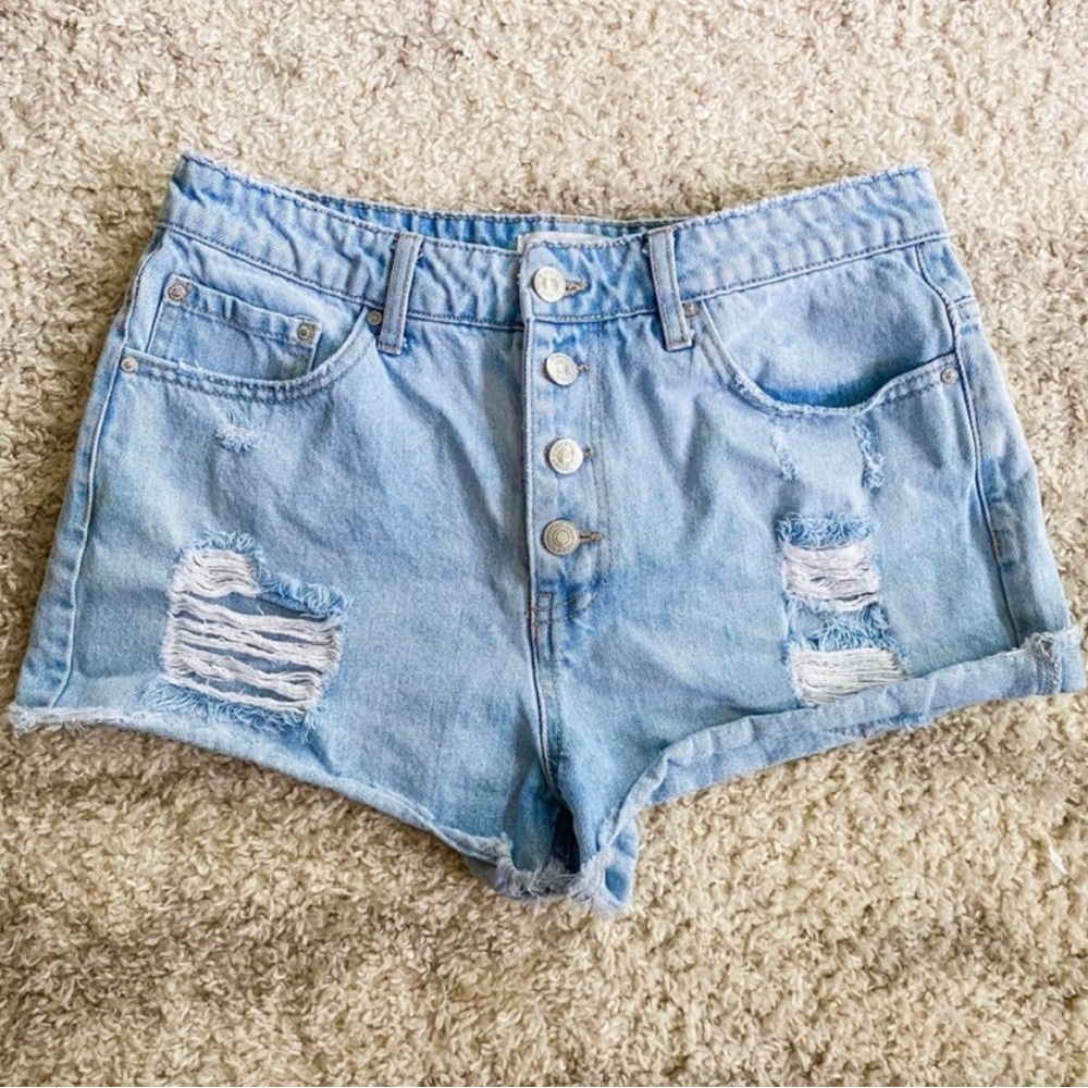 Forever 21 button fly blue jean shorts high waist size 30 Like New!